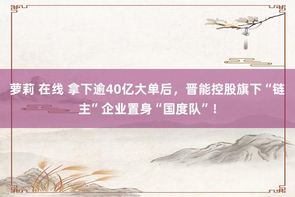萝莉 在线 拿下逾40亿大单后，晋能控股旗下“链主”企业置身“国度队”！