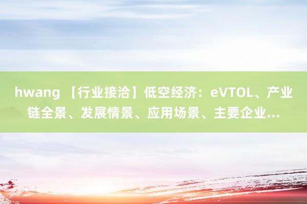 hwang 【行业接洽】低空经济：eVTOL、产业链全景、发