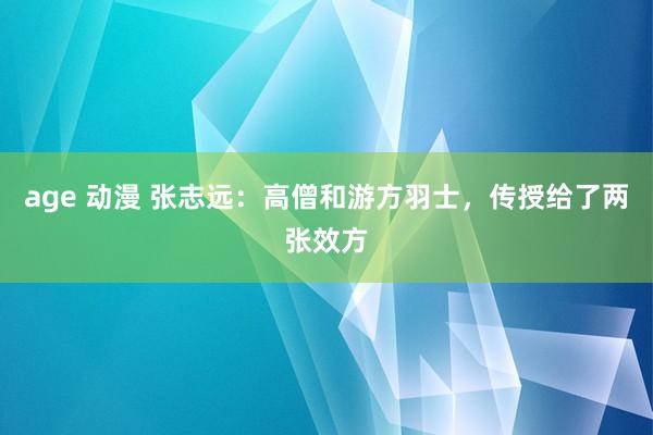 age 动漫 张志远：高僧和游方羽士，传授给了两张效方